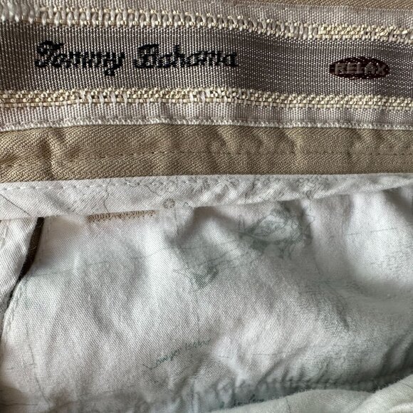 Tommy Bahama Relax Mens 33 Pants Silk Pleated Cuffed Tan Straight Leg - Picture 9 of 11